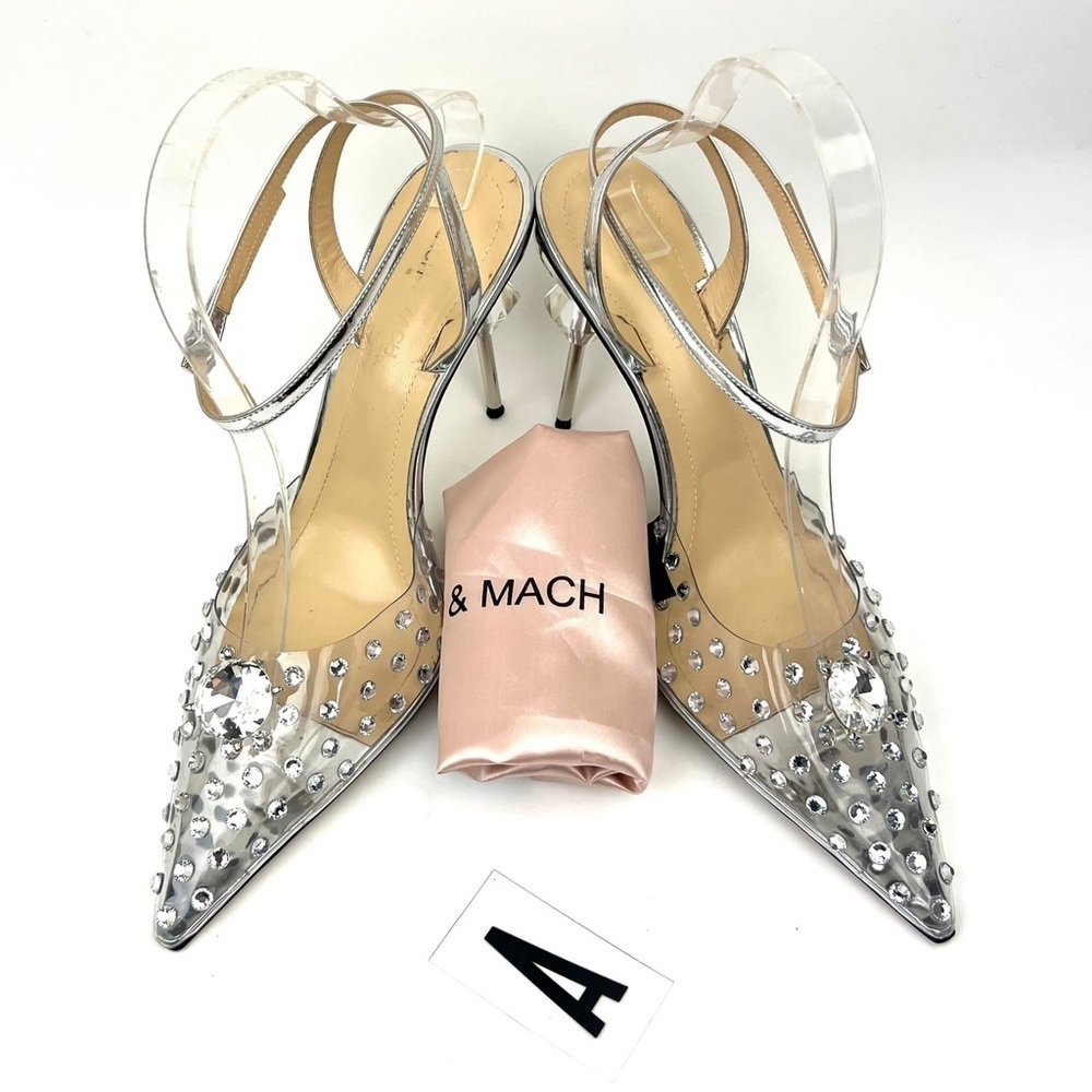 MACH & MACH Crystal Embellished Clear Ankle Strap Pump sz 11 - Picture 2 of 13